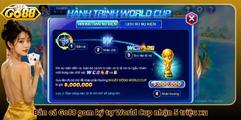 Bắn cá Go88 gom ký tự World Cup nhận 5 triệu xu