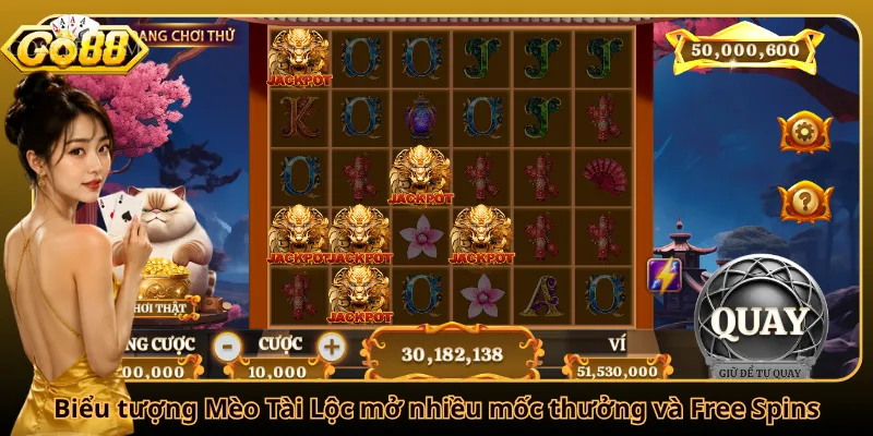Biểu tượng Mèo Tài Lộc mở nhiều mốc thưởng và Free Spins