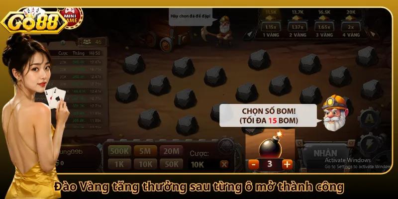 Đào Vàng tăng thưởng sau từng ô mở thành công