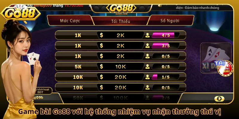 Game bài Go88 với hệ thống nhiệm vụ nhận thưởng thú vị