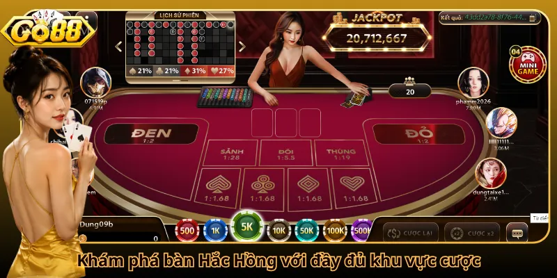 Khám phá bàn Hắc Hồng với đầy đủ khu vực cược